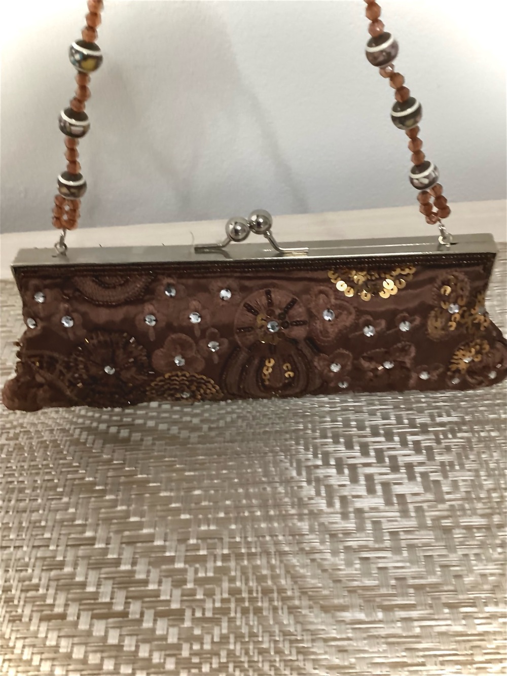 Brown Embroidered Beaded Women's Clutch - Picture 3 of 7